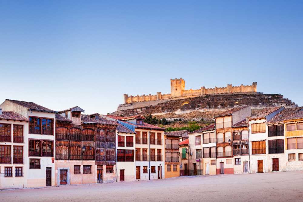 Small Town Of Penafiel With Castle And Old Square