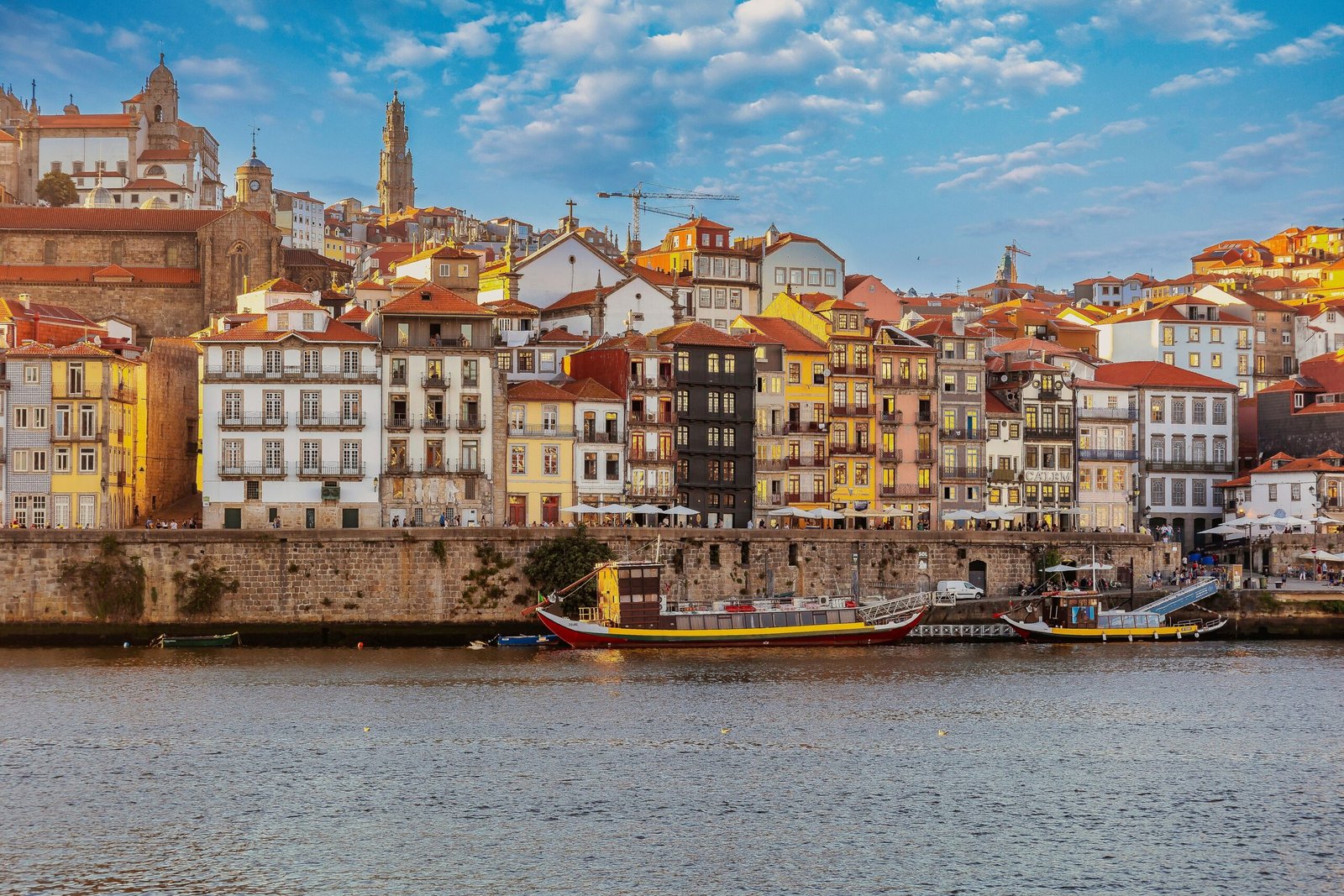 Aerial view of the port city of Porto, Portugal shows its traditional architecture